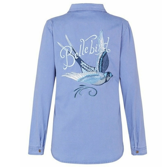 Blue Belle Chambray Jacket Bellebird Spell Designs S Bird Buttondown Shirt - Picture 11 of 16